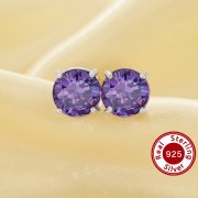 Minimalist Round Nature Purple Amethyst Studs Earrings,February Birthstone Solid 925 Sterling Silver Earring,Simple Round Studs Earrings 6310092