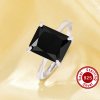 Minimalist Rectangle Black CZ Stone Adjustable Ring,Solid 925 Sterling Silver Ring,Simple Rectangle Ring 6250053