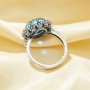 Antiqued Silver Round Blue Resin Stone Flower Adjustable Ring,Solid 925 Sterling Silver Ring 6210317