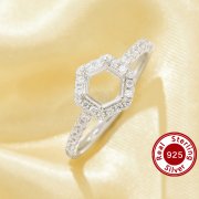 US Size 6.75 Hexagon Prong Ring Settings,Solid 925 Sterling Silver Ring,Art Deco Pave CZ Stone Ring,DIY Ring Supplies For Gemstone 1294882