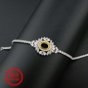 1Pcs 5x7MM Oval Prong Bezel Bracelet Settings Luxury Gold Plated Solid 925 Sterling Silver Tray for Gemstone 6\'\'+1.6\'\' 1900253