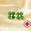 Dainty Lucky Four Leaf Clover Studs Earrings With 4 Stone 4MM Heart Green Cubic Zirconia,Solid 925 Sterling Silver Earring 6370021