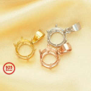 8MM Round Six Prongs Pendant Settings,Solid 925 Sterling Silver Rose Gold Plated Charm,DIY Charm Bezel For Gemstone 1411337