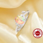 Tree Branch Leaf Oval Ring With 6x8MM Oval Color Change Simulated Opal,Solid 925 Sterling Silver Ring,Adjustable Ring,October Birthstone Ring 6220257