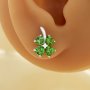 Dainty Lucky Four Leaf Clover Studs Earrings With 4 Stone 4MM Heart Green Cubic Zirconia,Solid 925 Sterling Silver Earring 6370021