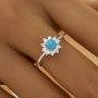 1PCS Round Blue Simulated Turquoise Ring,Flower Solid 925 Sterling Silver Ring,December Birthstone Ring,Adjustable Ring,Vintage Styles Ring 6210282