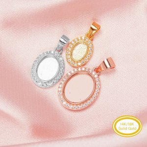 Keepsake Breast Milk Resin Halo Oval Bezel Pendant Blank Settings,Solid Back Solid 14K 18K Gold Pendant Charm,DIY Pendant Supplies 1421235