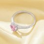 Dainty Halo Heart Ring With 6MM Heart Pink Cubic Zirconia,Solid 925 Sterling Silver Ring,Dainty Pave CZ Stone Heart Ring 6270047