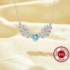 Angel Wings Pendant Necklace With 8MM Heart Sky Blue Cubic Zirconia,Solid 925 Sterling Silver Necklace,Dainty Necklace 6170049