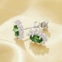 Luxury Oval Studs Earrings With 5x7MM Oval Green Cubic Zirconia,Solid 925 Sterling Silver Earring,Pave CZ Stone Earrings 6320039