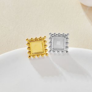 Keepsake Breastmilk Stainless Steel Square Bezel Earrings Settings, Gold Plated 304L Studs Earrings,0.5MM Deep DIY Supplies 1706153