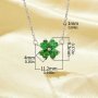 Lucky Four Leaf Clover Pendant Necklace With 4 Stone 4MM Heart Green Cubic Zirconia,Solid 925 Sterling Silver Necklace 16''+2'' 6170047