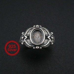 6x8MM Oval Ring Settings Vintage Style Antiqued Solid 925 Sterling Silver Adjustable Ring Bezel DIY Supplies 1223113