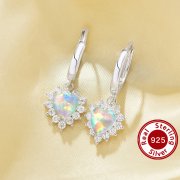 Heart Simulated Opal Hoop Earrings With 6MM Heart Color Change Simulated Opal,Solid 925 Sterling Silver Earring,October Birthstone Earrings 6370023