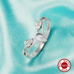 3x5MM Keepsake Breast Milk Resin Pear Bezel Ring Settings,Curve Solid 925 Sterling Silver Ring,DIY Ring Supplies For Gemstone 1294851