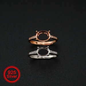 1Pcs Oval Prong Ring Settings Blank Adjustable Rose Gold Plated Solid 925 Sterling Silver DIY Pave Shank Bezel Tray for Gemstone 1224050