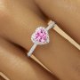 Dainty Halo Heart Ring With 6MM Heart Pink Cubic Zirconia,Solid 925 Sterling Silver Ring,Dainty Pave CZ Stone Heart Ring 6270047