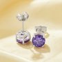 Minimalist Round Nature Purple Amethyst Studs Earrings,February Birthstone Solid 925 Sterling Silver Earring,Simple Round Studs Earrings 6310092