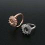 1Pcs 6x8MM Oval Double Halo Flower Pave CZ Stone Vinatge Style Rose Gold Plated Solid 925 Sterling Silver Adjustable Prong Ring Settings Blank for Gemstone 1224030