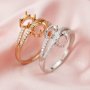 Keepsake Breast Milk Two Stones Oval Prongs Ring Settings Resin Solid 14K Gold Moissanite Accents DIY Ring Blank Band for Gemstone 1224045-1