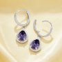 Pear Hoop Earrings With 6x8MM Pear Purple Cubic Zirconia,Solid 925 Sterling Silver Earring,Pave CZ Stone Earrings 6330009