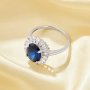 Halo Oval Simulated Sapphire Ring With 8x10MM Oval Sapphire,Solid 925 Sterling Silver Ring,September Birthstone Ring,Dainty Pave CZ Stone Ring 6220291