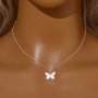 1PCS Minimalist Butterfly Pendant Necklace,Plain Solid 925 Sterling Silver Necklace,No Plating Simple Butterfly Necklace Chain 16''+2'' 6190087