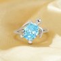 1PCS Sea Turtle Oval Simulated Aquamarine Sea Blue Cubic Zirconia Ring,Split Shank Solid 925 Sterling Silver Ring,Adjustable Ring 6220252