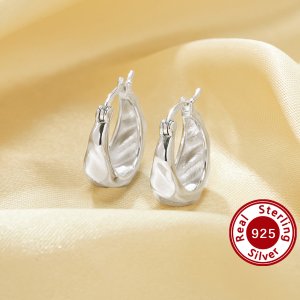 1Pair Wave Circle Hoop Earring,Solid 925 Sterling Silver Earring,Minimalist Textured Hoop Earrings,DIY Earrings Supplies 6390092