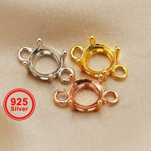 6MM Round Prong Bezel Charm Settings for Bracelet Necklace Solid 925 Sterling Silver Two Open Links Supplies 1411306