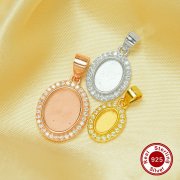 Keepsake Breast Milk Resin Halo Oval Bezel Pendant Blank Settings,Solid Back Solid 925 Sterling Silver Rose Gold Plated Charm,Pave Cz Stone Pendant 1421233