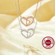 4x6MM Pear Prong Pendant Settings,Heart Solid 925 Sterling Silver Rose Gold Plated Necklace,Art Deco Heart Necklace With Chain 16''+2'' 1431337