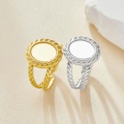 Keepsake Breastmilk Stainless Steel Oval Bezel Adjustable Ring Settings, Gold Plated 304L Ring,0.5MM Deep DIY Ring Supplies 1224203