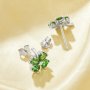 Dainty Lucky Four Leaf Clover Studs Earrings With 4 Stone 4MM Heart Green Cubic Zirconia,Solid 925 Sterling Silver Earring 6370021