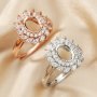 1Pcs 6x8MM Oval Double Halo Flower Pave CZ Stone Vinatge Style Rose Gold Plated Solid 925 Sterling Silver Adjustable Prong Ring Settings Blank for Gemstone 1224030