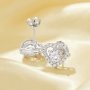 Dainty Heart Studs Earrings With 5MM Round White Cubic Zirconia,Solid 925 Sterling Silver Earring,Pave CZ Stone Earrings 6310093