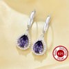 Pear Hoop Earrings With 6x8MM Pear Purple Cubic Zirconia,Solid 925 Sterling Silver Earring,Pave CZ Stone Earrings 6330009