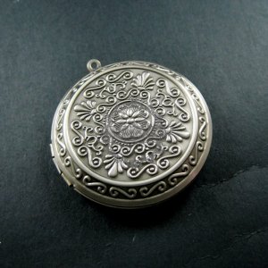 5pcs 45mm big round vintage style antiqued silver flower engraved photo locket pendant charm DIY supplies 1113025