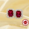 Rectangle Simulated Ruby Studs Earrings,Solid 925 Sterling Silver Earring,July Birthstone Earrings 6350006