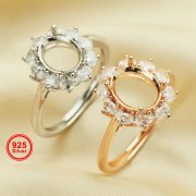 8x10MM Halo Oval Prong Ring Settings,Sun Flower Solid 925 Sterling Silver Rose Gold Plated Ring,Vintage Styles Ring,DIY Ring Bezel For Gemstone 1224184