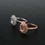 1Pcs 6x8MM Oval Double Halo Flower Pave CZ Stone Vinatge Style Rose Gold Plated Solid 925 Sterling Silver Adjustable Prong Ring Settings Blank for Gemstone 1224030