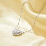 Halo Heart Pendant Necklace With 7MM Heart Cubic Zirconia,Solid 925 Sterling Silver Necklace,Pave CZ Stone Necklace 16''+2'' 6170046