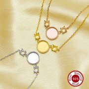 8MM Keepsake Breast Milk Resin Round Pendant Blank Bezel Settings with 4MM Prongs Settings,Solid 925 Sterling Silver Necklace Chain 16''+2'' 1431284