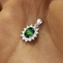 Luxury Oval Pendant With 6x8MM Oval Green Cubic Zirconia,Solid 925 Sterling Silver Pendant Charm,Vintage Styles CZ Stone Pendant 6120052