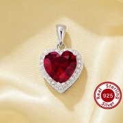 Heart Simulated Ruby Pendant With 8MM Heart Ruby,Solid 925 Sterling Silver Pendant Charm,july Birthstone Pendant,Pave CZ Stone Pendant 6170050