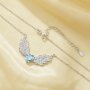 Angel Wings Pendant Necklace With 8MM Heart Sky Blue Cubic Zirconia,Solid 925 Sterling Silver Necklace,Dainty Necklace 6170049