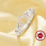 US Size 6.75 Hexagon Prong Ring Settings,Solid 925 Sterling Silver Ring,Tree Branch Leaf Art Deco Ring,DIY Ring Supplies For Gemstone 1294884