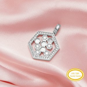 Keepsake Breast Milk Resin Hexagon Bezel Pendant Settings,Honeycomb Hexagon Solid 14K 18K Gold Pendant Charm,DIY Memory Jewelry Supplies 1431328