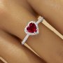 Dainty Halo Heart Simulated Ruby Ring With 6MM Heart Ruby,Solid 925 Sterling Silver Ring,July Birthstone Ring,Pave CZ Stone Ring 6270048