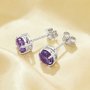 Minimalist Round Nature Purple Amethyst Studs Earrings,February Birthstone Solid 925 Sterling Silver Earring,Simple Round Studs Earrings 6310092